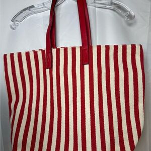 Barnes & Noble Red and White Striped Canvas Style Tote Bag